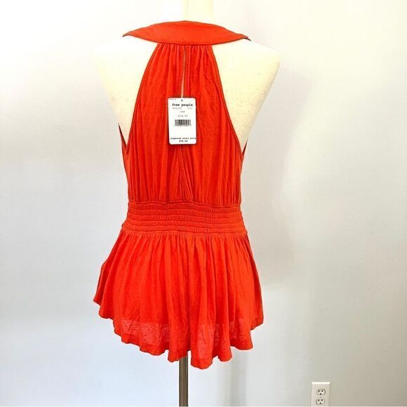 NWT Free People Megan Embroidered
Crochet Waist Peplum Top Tank XS Red/Orange - Picture 10 of 12